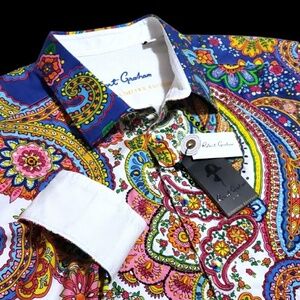 $498 Robert Graham Vibrant Paisley BIG 1XL Colorful Beaded LIMITED EDITION Shirt